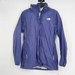 The North‎ Face Women's Hooded Rain Jacket Blue White Polka Dot Size S